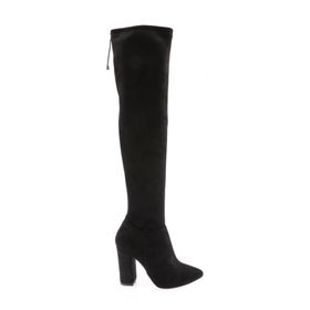 DGN 01 Siyah Kadın Strech Detaylı Sivri Burun Knee High Topuklu Çizme