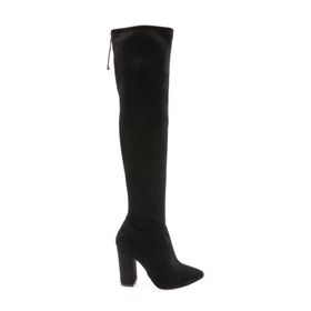 DGN 01 Siyah Kadın Strech Detaylı Sivri Burun Knee High Topuklu Çizme