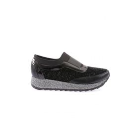 DGN 112130142674 Siyah Kalın Taban Silver Taşlı Kadın Sneakers Ayakkabı