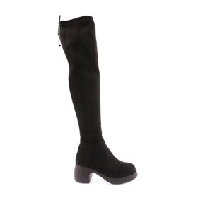 DGN 2100 Siyah Süet Kadın Strech Knee High Topuklu Çizme