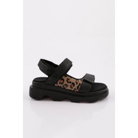 DGN 3527 Siyah Leopar Desenli Kalın Taban Kadın Sandalet