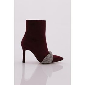 DGN 3758 Bordo Süet Kadın Topuklu Bot