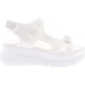 DGN 4940-22Y Beyaz Kadın Kalın Taban Silver Taşlı Cırtlı Sandalet