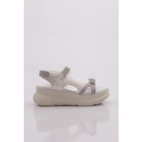 DGN 4940-22Y Beyaz Kadın Kalın Taban Silver Taşlı Cırtlı Sandalet