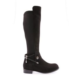 DGN 505-22K Siyah Kadın Arkası Strech Yanı Fermuarlı Knee High Flats Çizme