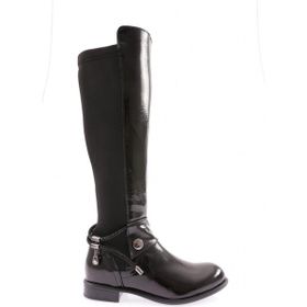 DGN 505-22K Siyah Kadın Arkası Strech Yanı Fermuarlı Knee High Flats Çizme