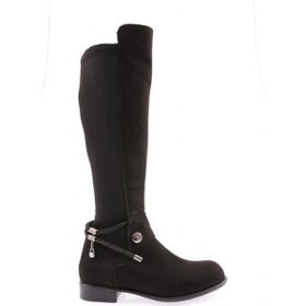 DGN 505-22K Siyah Kadın Arkası Strech Yanı Fermuarlı Knee High Flats Çizme