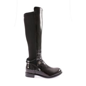 DGN 505-22K Siyah Kadın Arkası Strech Yanı Fermuarlı Knee High Flats Çizme