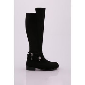 DGN 505-22K Siyah Kadın Arkası Strech Yanı Fermuarlı Knee High Flats Çizme