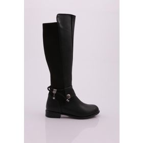 DGN 505-22K Siyah Kadın Arkası Strech Yanı Fermuarlı Knee High Flats Çizme