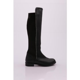 DGN 508-22K Kadın Arkası Stretch Yan Taşlı Şerit Knee High Flats Çizme
