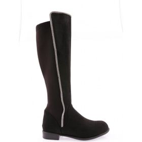 DGN 508 Kadın Arkası Stretch Yan Taşlı Şerit Knee High Flats Çizme