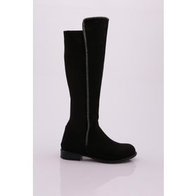 DGN 508 Kadın Arkası Stretch Yan Taşlı Şerit Knee High Flats Çizme