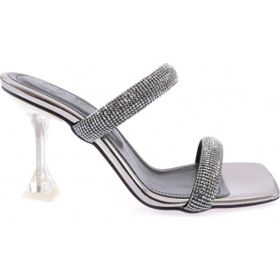 DGN 5160-23Y Silver Taş Bantlı Topuklu Platin Kadın Terlik