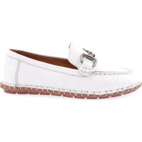 DGN 600-23Y Beyaz Dikiş Detaylı Metal Tokalı Kadın Loafer Ayakkabı