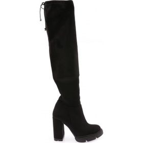 DGN 700 Siyah Kadın Strech Detaylı Lita Topuklu Knee High Çizme
