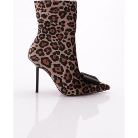 DGN 8009 Siyah - Leopar Kadın Topuklu Bot
