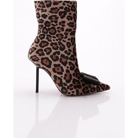 DGN 8009 Siyah - Leopar Kadın Topuklu Bot