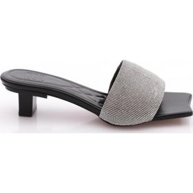 DGN 8011 Kadın Silver Taşlı Kısa Topuklu Terlik