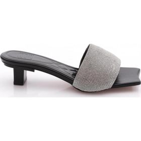 DGN 8011 Kadın Silver Taşlı Kısa Topuklu Terlik
