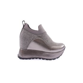 DGN 927-23Y Mega Kalın Taban Silver Taşlı Sneakers Platin Kadın Spor Ayakkabı