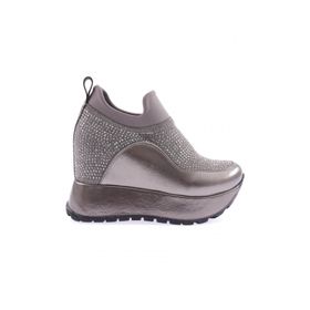 DGN 927-23Y Mega Kalın Taban Silver Taşlı Sneakers Platin Kadın Spor Ayakkabı
