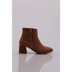 DGN PM221-K1039 Yuvarlak Burun Kalın Topuklu Metal Fermuar Detaylı Nude Kadın Bot