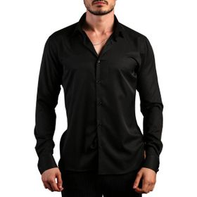 Dicotto 197-6 Siyah 8 Drop Micro Kumaş Kol Düğmeli Slim Fit Erkek Gömlek