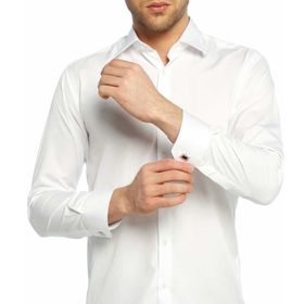 Dicotto Beyaz Micro Kumaş Kol Düğmeli Slim Fit Düz Renk Erkek Gömlek