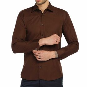 Dicotto Kahve Micro Kumaş Kol Düğmeli Slim Fit Düz Renk Gömlek