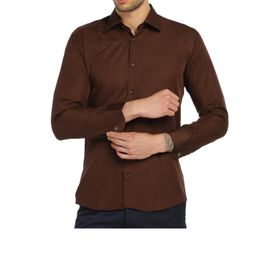 Dicotto Kahve Micro Kumaş Kol Düğmeli Slim Fit Düz Renk Gömlek