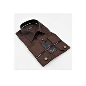 Dicotto Kahve Micro Kumaş Kol Düğmeli Slim Fit Düz Renk Gömlek