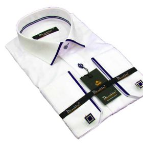 Dicotto Lacivert Bieli Beyaz Micro Kumaş Kol Düğmeli Slim Fit Erkek Gömlek
