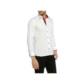 Dicotto Lacivert Bieli Beyaz Micro Kumaş Kol Düğmeli Slim Fit Erkek Gömlek