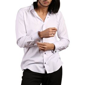 Dicotto Lacivert Bieli Beyaz Micro Kumaş Kol Düğmeli Slim Fit Erkek Gömlek