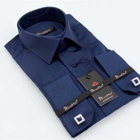 Dicotto Lacivert Micro Kumaş Kol Düğmeli Slim Fit Düz Renk Gömlek