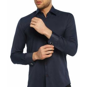 Dicotto Lacivert Micro Kumaş Kol Düğmeli Slim Fit Düz Renk Gömlek