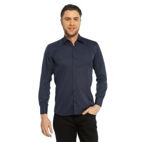 Dicotto Lacivert Micro Kumaş Kol Düğmeli Slim Fit Düz Renk Gömlek