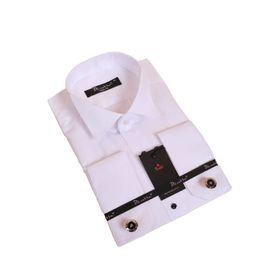 Dicotto Lacivert Taş Düğmeli Beyaz Ata Yaka Kol Düğmeli Slim Fit Gömlek