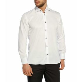 Dicotto Lacivert Taş Düğmeli Beyaz Ata Yaka Kol Düğmeli Slim Fit Gömlek