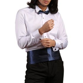 Dicotto Lacivert Taş Düğmeli Beyaz Ata Yaka Kol Düğmeli Slim Fit Gömlek