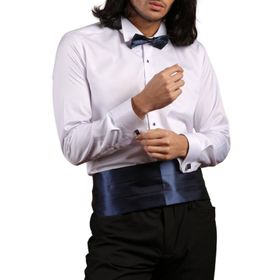 Dicotto Lacivert Taş Düğmeli Beyaz Ata Yaka Kol Düğmeli Slim Fit Gömlek