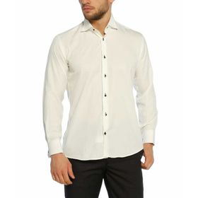 Dicotto Lacivert Taş Düğmeli Krem Ata Yaka Kol Düğmeli Slim Fit Gömlek