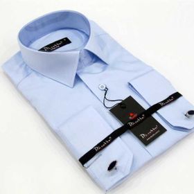 Dicotto Mavi Micro Kumaş Kol Düğmeli Slim Fit Düz Renk Gömlek