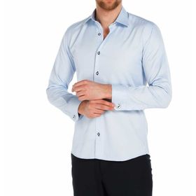 Dicotto Mavi Micro Kumaş Kol Düğmeli Slim Fit Düz Renk Gömlek
