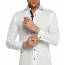 Dicotto Micro Lacivert Kombinli Kumaş Kol Düğmeli Slim Fit Beyaz Erkek Gömlek