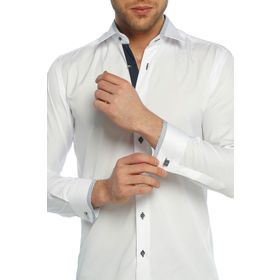 Dicotto Micro Lacivert Kombinli Kumaş Kol Düğmeli Slim Fit Beyaz Erkek Gömlek