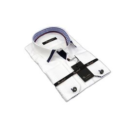 Dicotto Micro Lacivert Kombinli Kumaş Kol Düğmeli Slim Fit Beyaz Erkek Gömlek