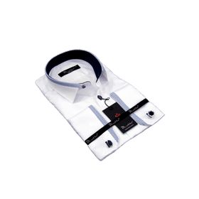 Dicotto Micro Lacivert Kombinli Kumaş Kol Düğmeli Slim Fit Beyaz Erkek Gömlek