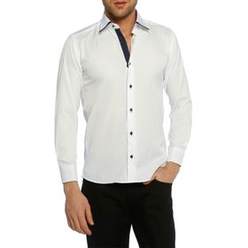 Dicotto Micro Lacivert Kombinli Kumaş Kol Düğmeli Slim Fit Beyaz Erkek Gömlek